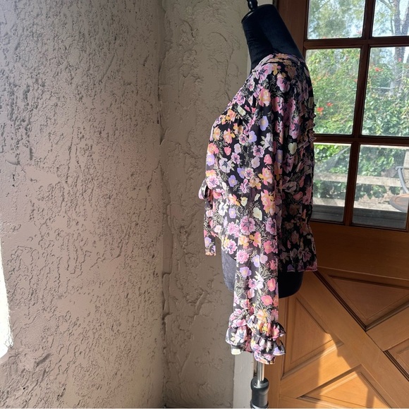 NWT M Free People Maybel Sheer Cropped Pink Floral Blouse with Tie Front (#1,307 - Picture 7 of 16